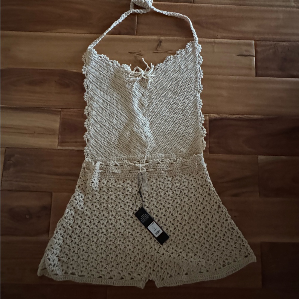 Fashion Nova Beige Crochet Bodysuit